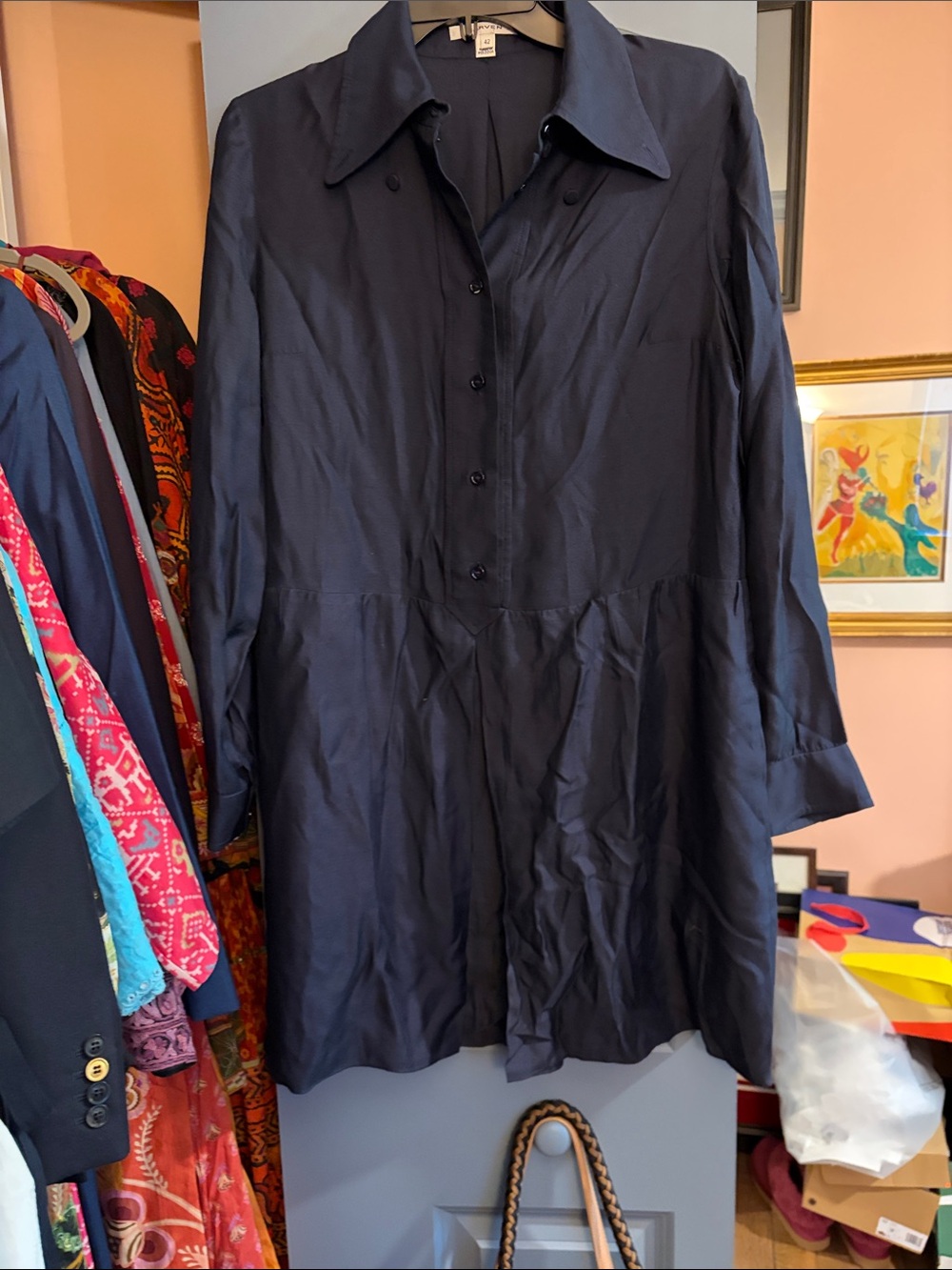 Carven Navy Long-Sleeve Shirt Mini Dress